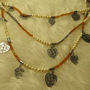 Boho Bead and Charm Three Strand Necklace